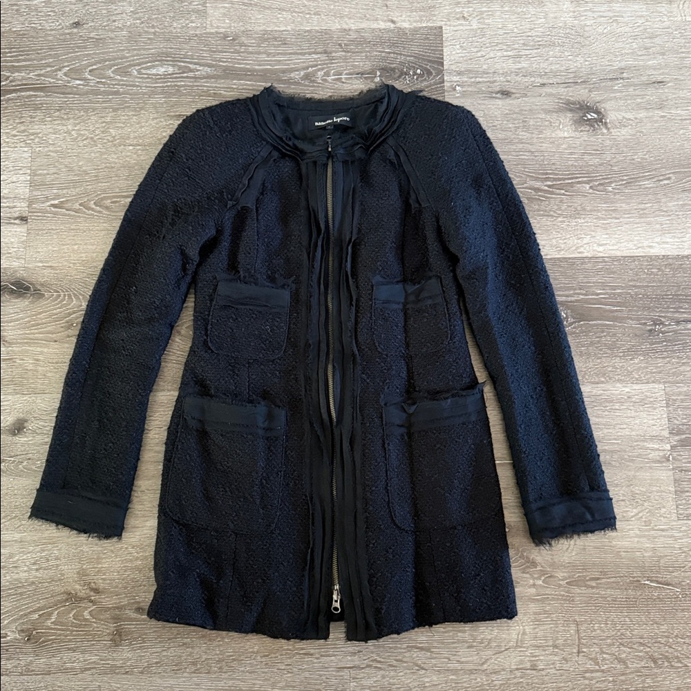Nanette Lepore Black Wool Tweed Coat Size 2